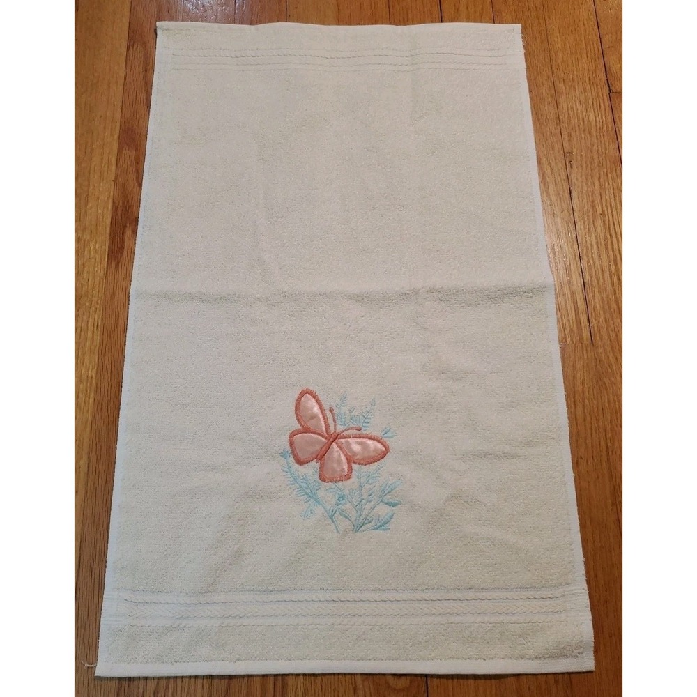 Vintage RA Briggs‎ Cotton Hand Towel Beige Butterfly Embroidered